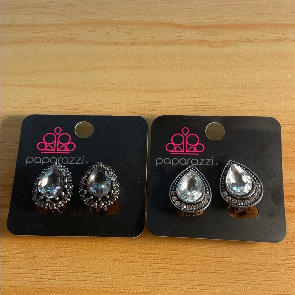 Paparazzi Silver Teardrop Crystal Earrings 2 pairs
